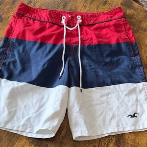 Hollister size 30 Men's Red, Navy, and White Board Shorts
